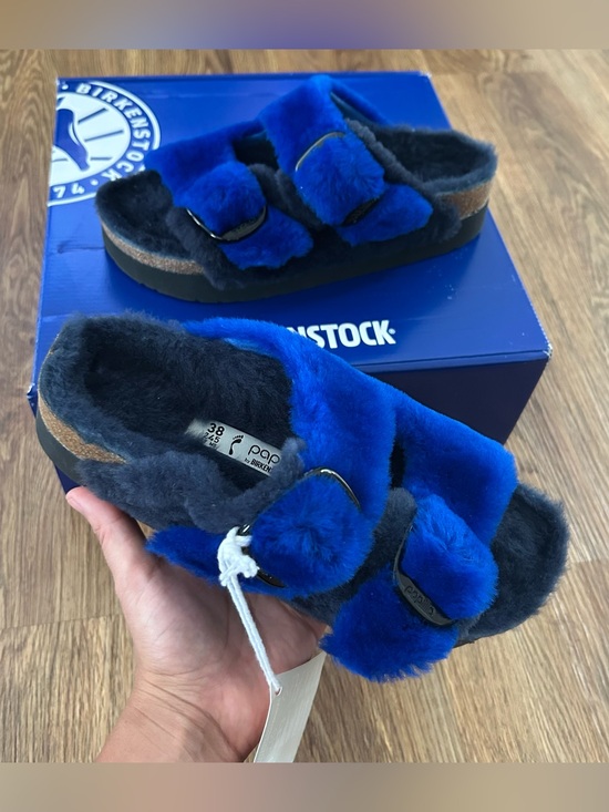 Birkenstock Shoes - PAPILLIO by BIRKENSTOCK Arizona blue black fur platform sandals shoes eur 38 new